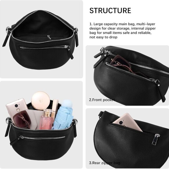 Stylish Leather Fanny Pack Small Sling Bag - Versatile 9.8'' Accessory - Picture 5 of 6